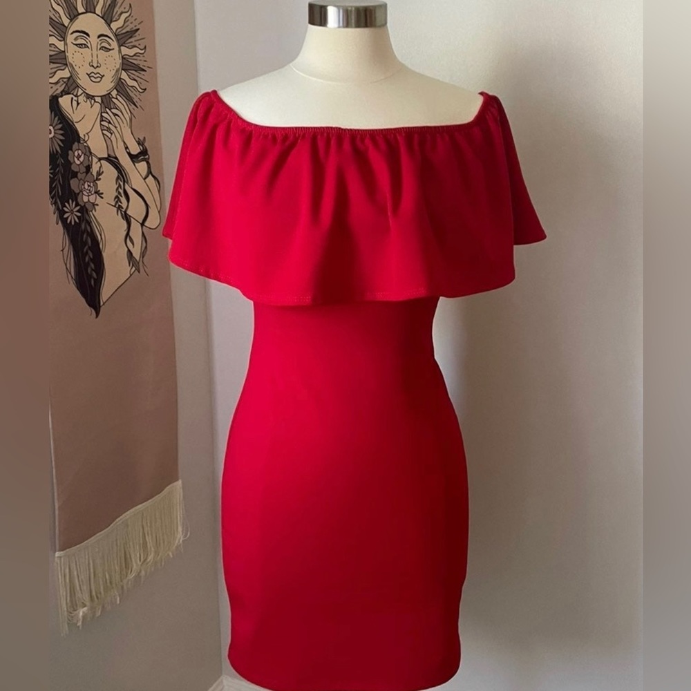 NWOT Ruby & Lace Elegant Ruby Red off-the-shoulder Dress